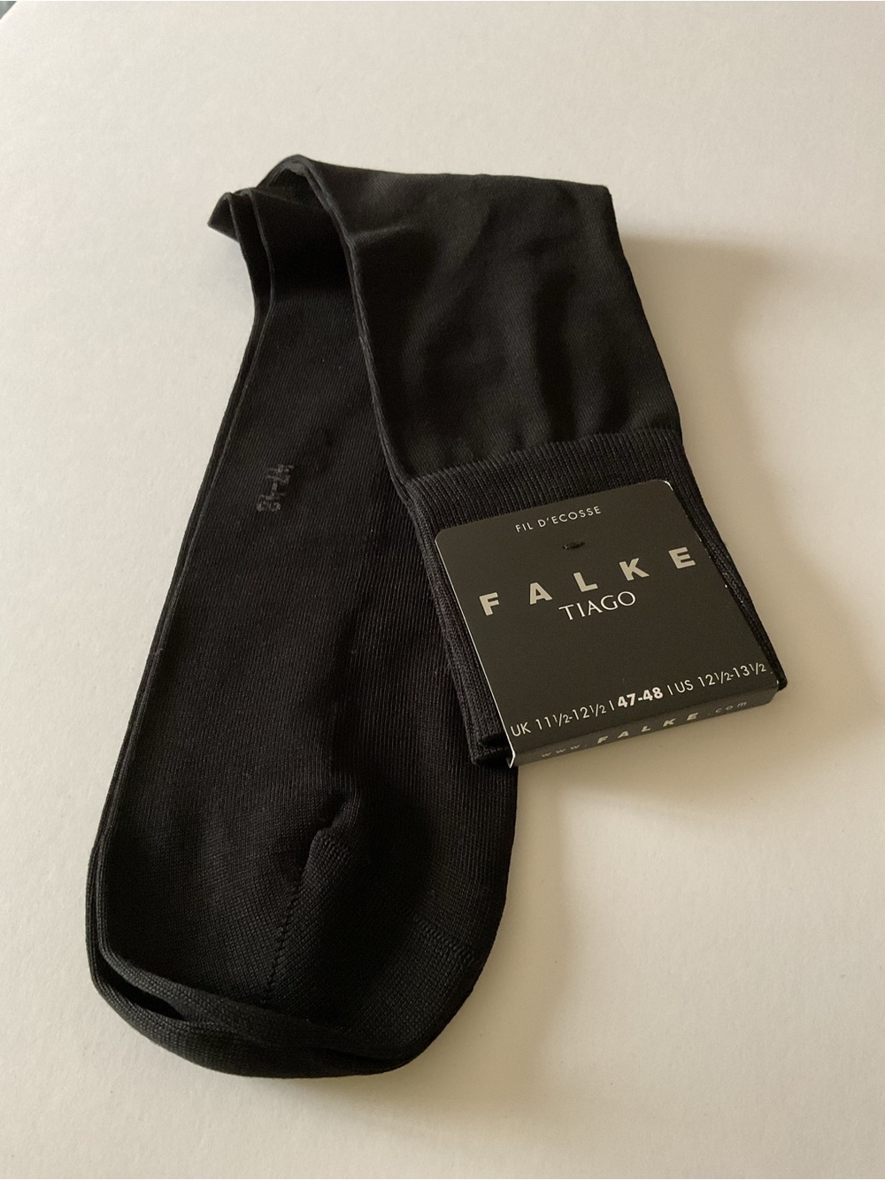 FALKE MENS TIAGO COTTON DRESS SOCKS BLACK US  SIZE 12.5-13.5 XL EU 47-48 NWT